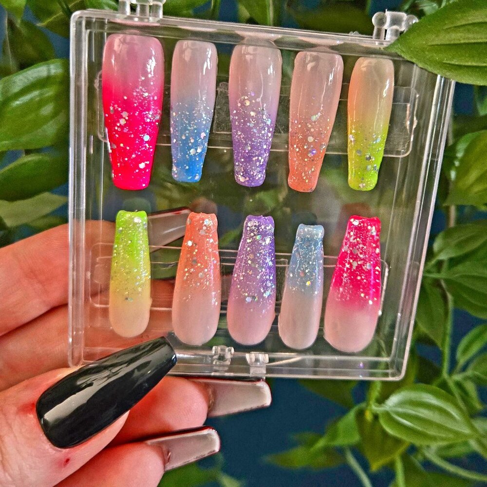 Ombre french tip custom rainbow press on nails